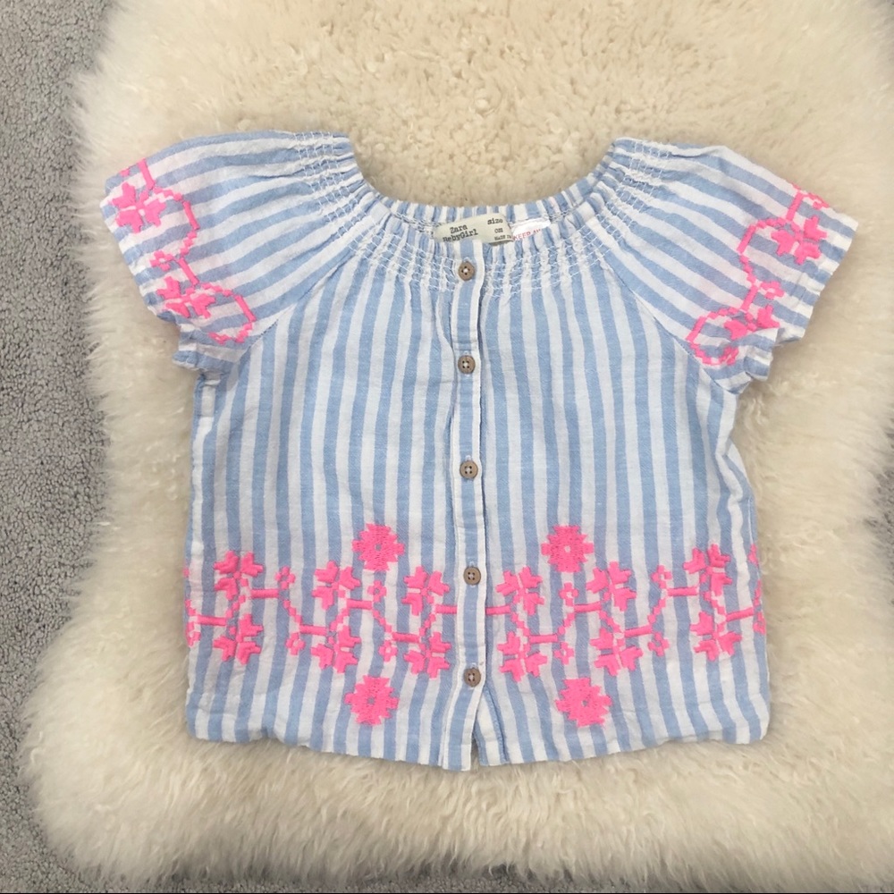 Zara Baby Girl Stripe Embroidered Blouse